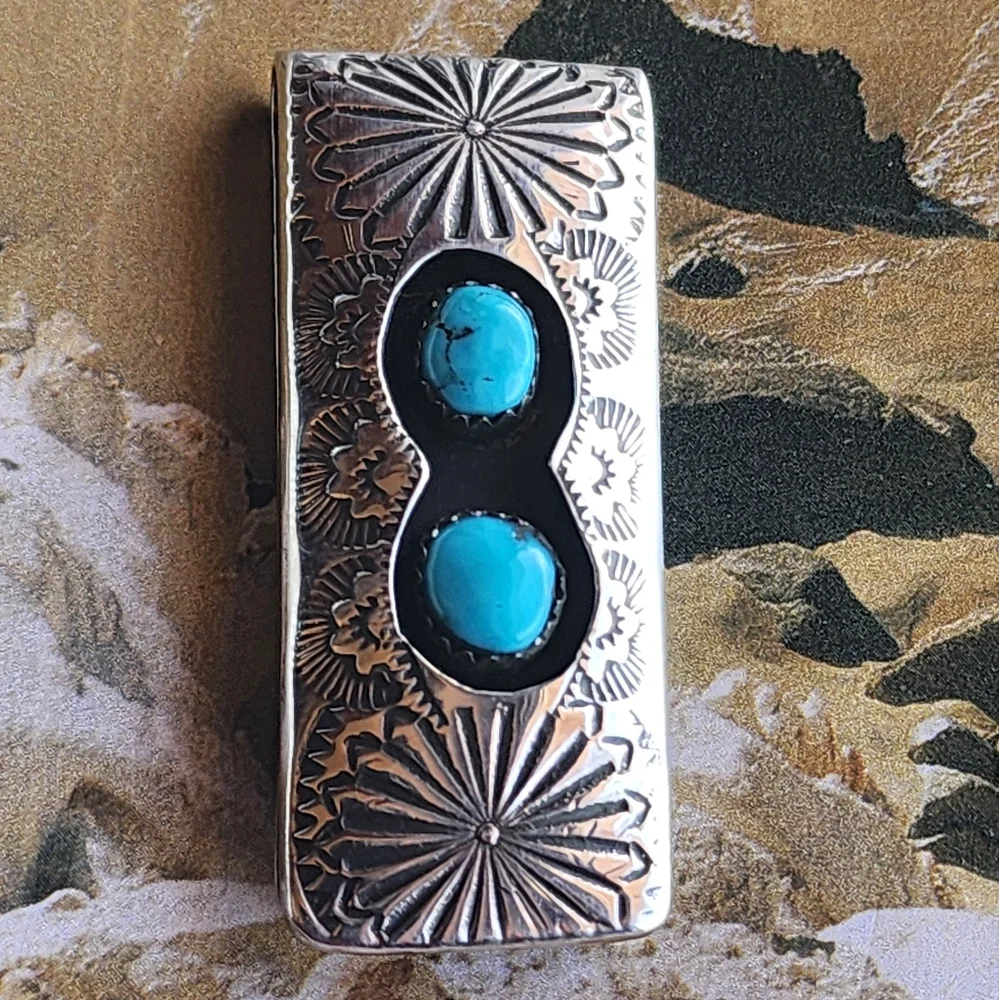 Silver and Turquoise Money Clip NATIVE MADE 💲💲 - Picture 2 of 8